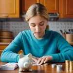 가치 중심의 재정 계획 수립을 위한 리소스 - **Prompt:** "A young adult (male or female, dressed in modern casual attire) sitting at a kitchen ta...